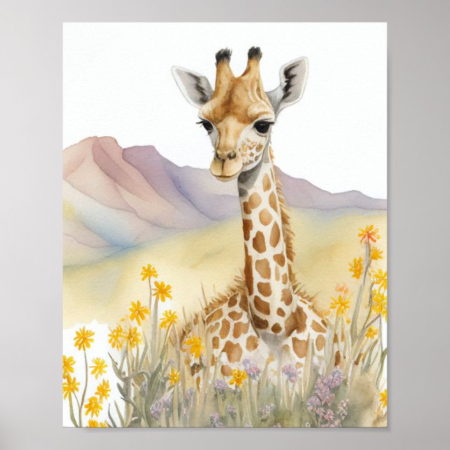 Poster Pintura por Aquarela de Giraffe (Frente)