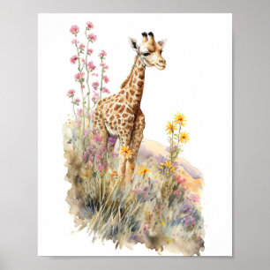 Poster Pintura por Aquarela de Giraffe