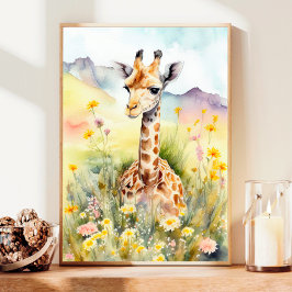 Poster Pintura por Aquarela de Giraffe