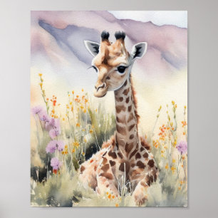 Poster Pintura por Aquarela de Giraffe