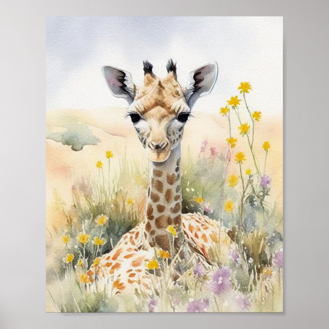 Poster Pintura por Aquarela de Giraffe (Frente)