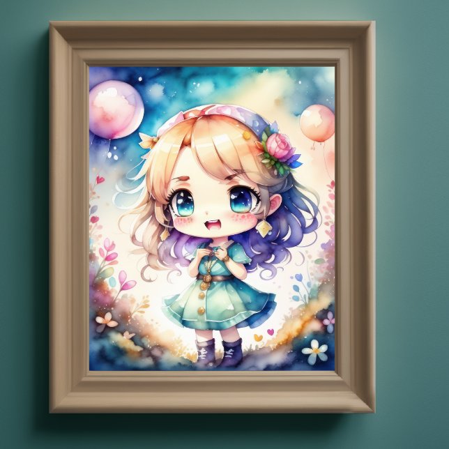 Poster Pintura por Aquarela de Kawaii Chibi Female (Criador carregado)