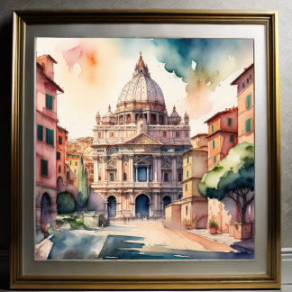 Poster Pintura por Aquarela de Roma Itália
