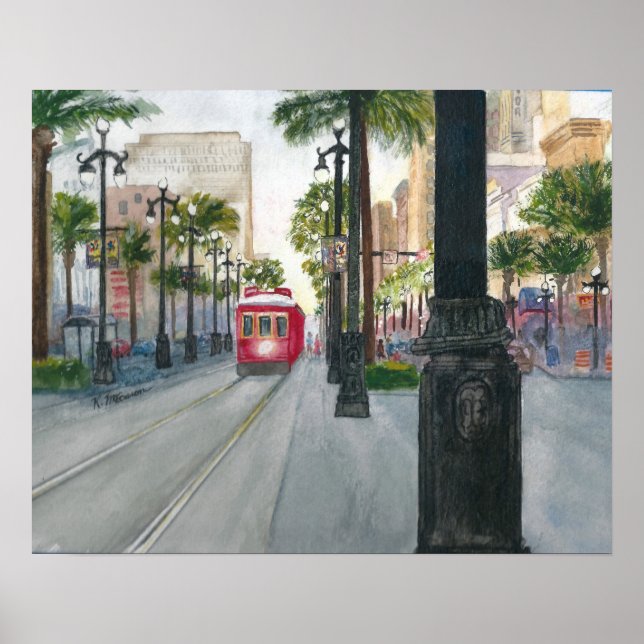 Poster Pintura por Aquarela de Trolley em Nova Orleans (Frente)