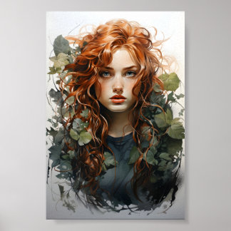 Poster Pintura Por Aquarela De Uma Rapariga Vermelha