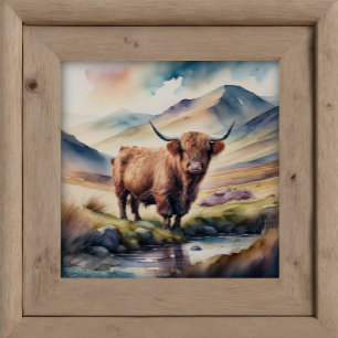 Poster Pintura por Aquarela de Vaca Highland 1:1