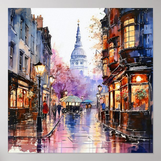 Poster Pintura por Aquarela do Estilo Boêmico de Londres (Frente)