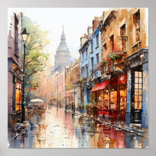 Poster Pintura por Aquarela do Estilo Boêmico de Londres