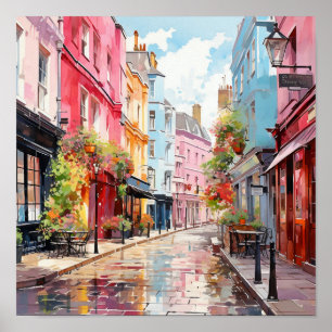 Poster Pintura por Aquarela do Estilo Boêmico de Londres