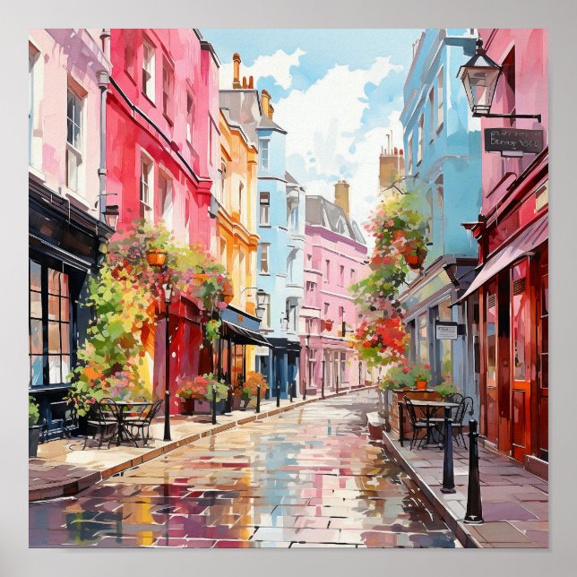 Poster Pintura por Aquarela do Estilo Boêmico de Londres (Frente)
