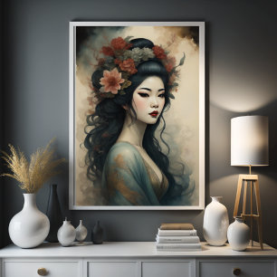 Poster Pintura Por Aquarela Lindas Flores Asiáticas