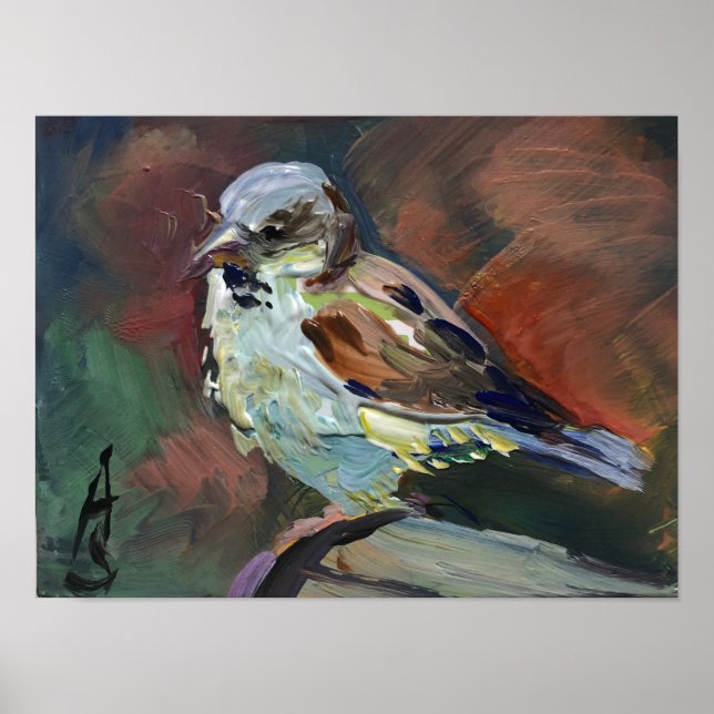 Poster pintura realista, pardal (Frente)