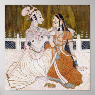 Poster Pintura Romântica de Krishna e Radha