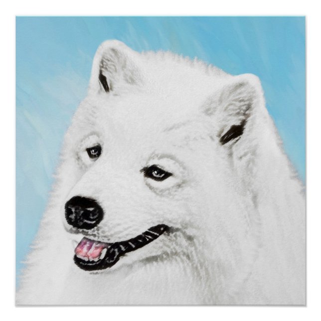 Póster Pintura Samoyed - Arte Original de Cachorro Fofa (Frente)