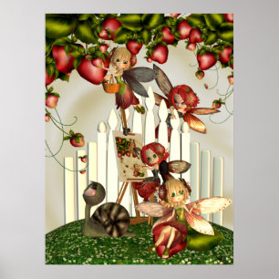 Póster Pintura sob a arte da fantasia de Bush de morango