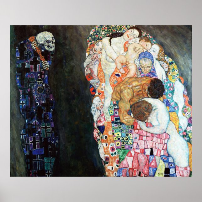 Poster Pintura sobre morte e vida de Gustav Klimt (1908) (Frente)