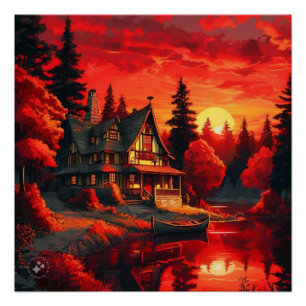 Póster Pintura solar com algodão e lago-66633