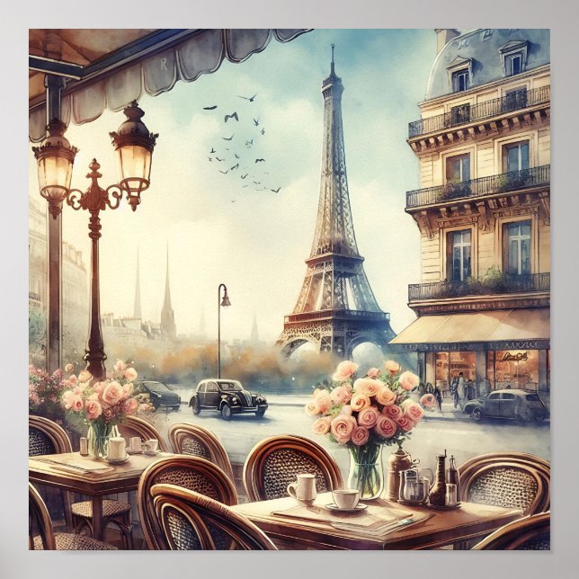 Poster Pintura Torre Eiffel Paris Vintage (Frente)