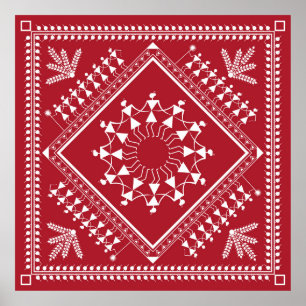 Poster Pintura tribal indiana. Warli Paintingart, índio,