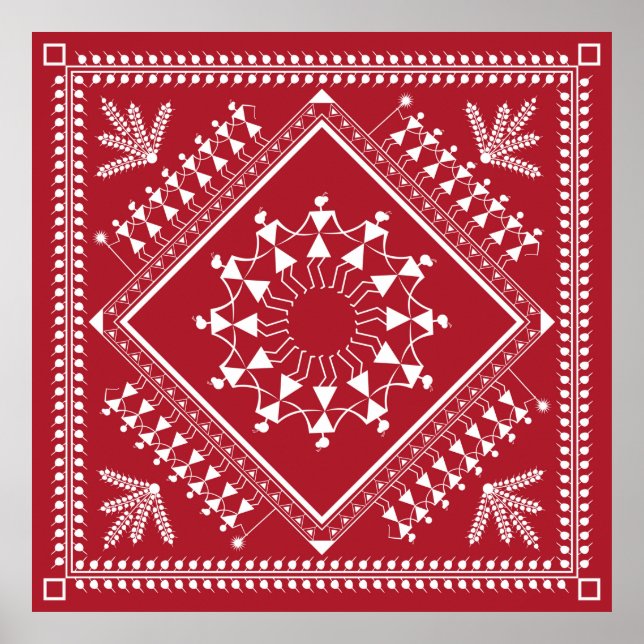 Poster Pintura tribal indiana. Warli Paintingart, índio, (Frente)