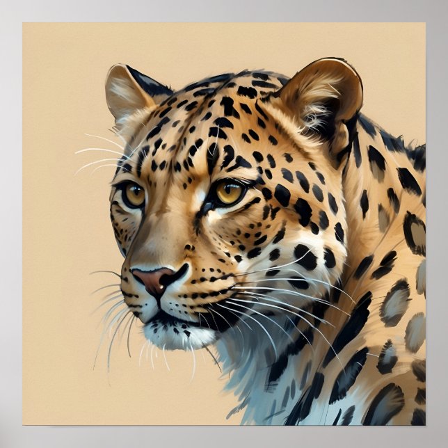 Poster Pintura Única De Leopardo, Arte Selva De Animais (Frente)