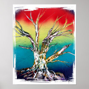 Póster Pintura vermelha da árvore da palha do verde