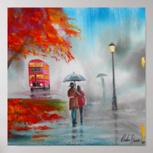 Poster Pintura vermelha do guarda-chuva do ônibus do