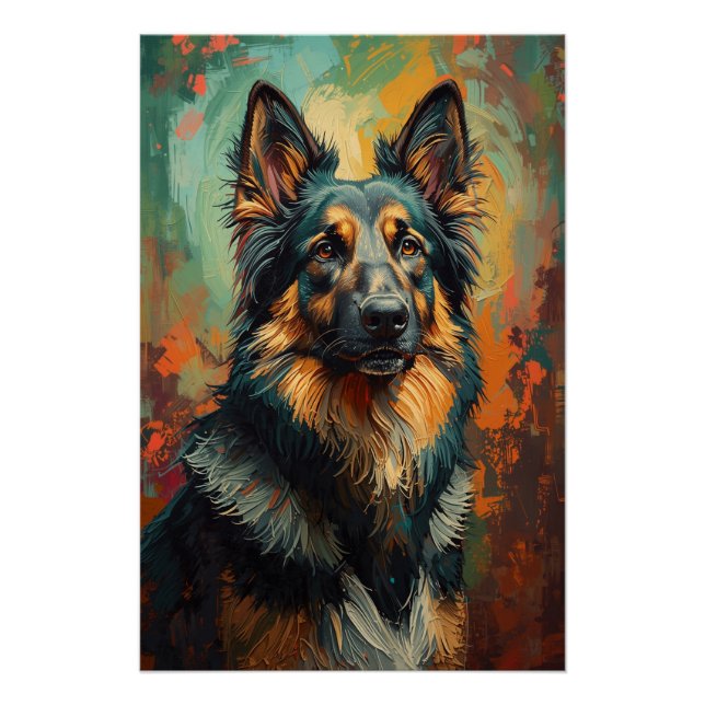 Póster Pintura vibrante com retrato de German shepherd ar (Frente)
