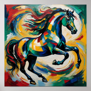Poster Pintura Vibrante de Cavalo Abstrato – Expressão Co