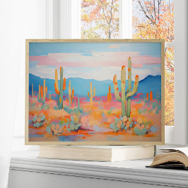 Poster Pintura vibrante no deserto de cactus na arte ocid
