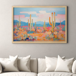 Poster Pintura vibrante no deserto de cactus na arte ocid