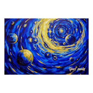 Póster Pintura Vórtice Galáxia Celestial Azul Dourado Cós