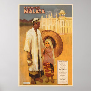 Poster Pinturesca Malásia Malaca Kuala Lumpur Vintage
