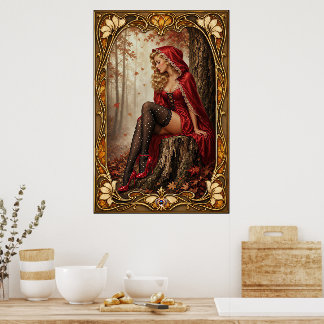 Poster Pinup Girl Saskia Vogel em Seda Vermelha Oberwald