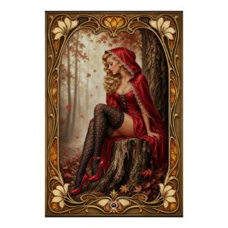 Póster Pinup Girl Saskia Vogel em Seda Vermelha Oberwald