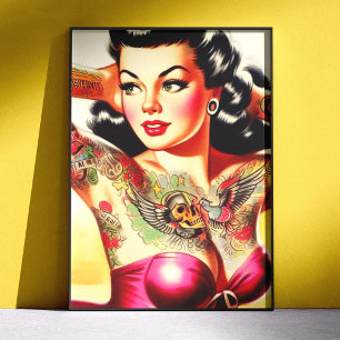 Póster Pinup Tatuada Vintage