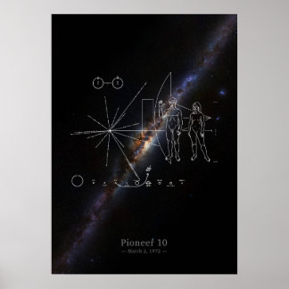Poster Pioneer 10 placa e panorama da galáxia Via Látea