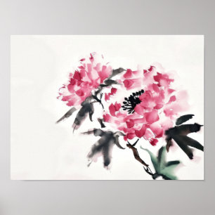 Poster Pionia pintura artística minimalista japonesa