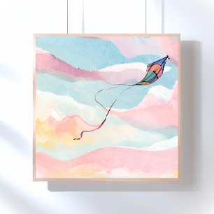 Poster Pipa Voadora Pintura do Céu em Aquarela Aérea