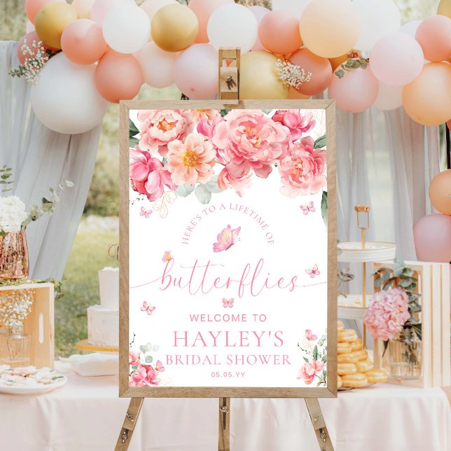 Poster Piper Peony Butterflies Chá de panela Bem-vindo (Lifetime of Butterflies Bridal Shower Welcome Sign Piper Peony)