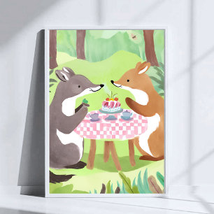 Poster Piquenique de Animais da Floresta Aquarela Capri