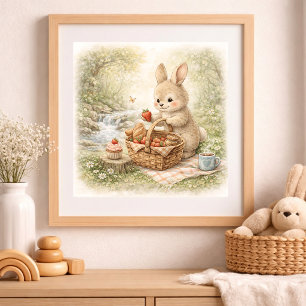 Poster Piquenique de Coelho Fofo na Floresta Infantil