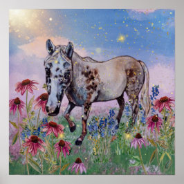 Poster piquenique mágico nas flores branco appaloosa