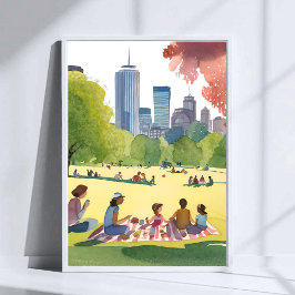 Poster Piquenique no Boston Common | Pintura em Aquarela 