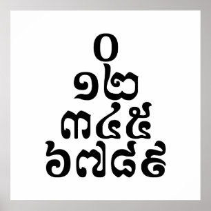 Poster Pirâmide de Números Cambojanos - 0 12 345 6789 Khm