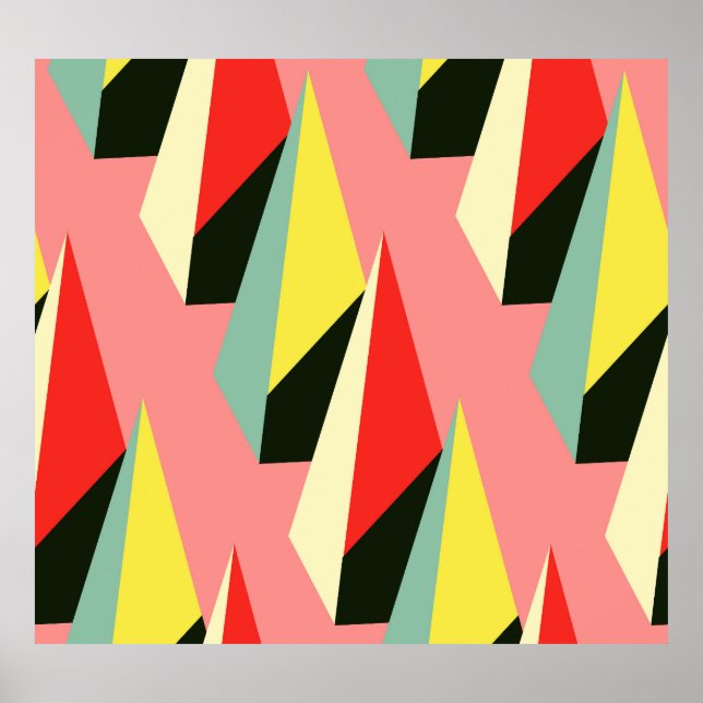Poster Pirâmides 3D: Vintagem Geométrica Retroativa. (Frente)