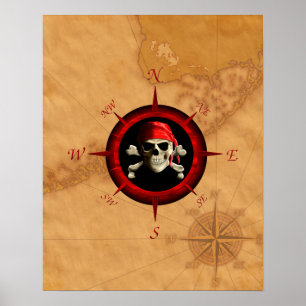 Póster Pirata Compass Rosa E Mapa