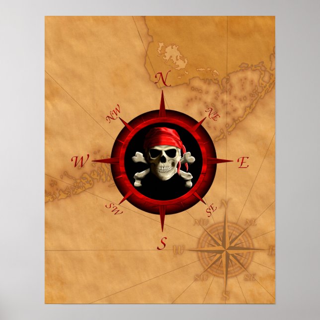 Póster Pirata Compass Rosa E Mapa (Frente)