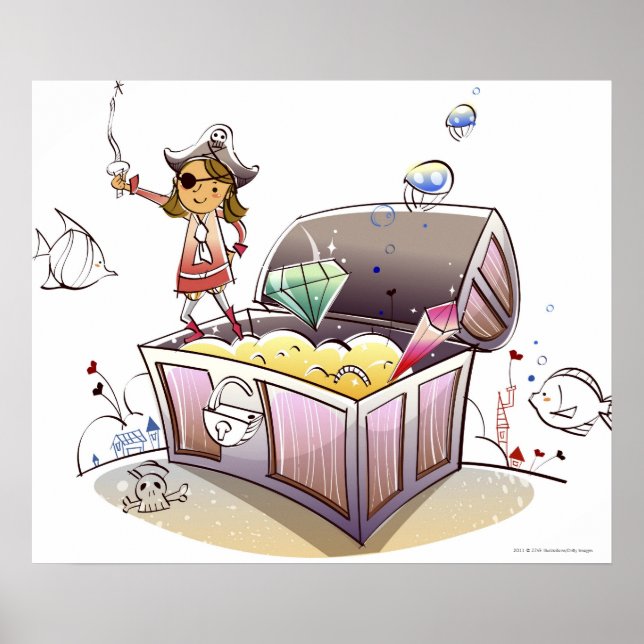 Póster Pirata do tesouro em pé. (Frente)