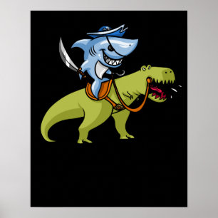 Poster Pirata do tubarão que monta o dinossauro de T-Rex